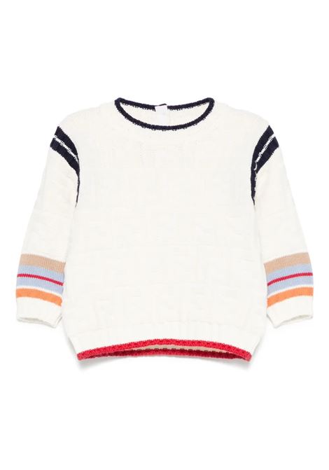 Pullover Bianco Con Motivo FF e Righe Multicolor FENDI KIDS | BMG110-AUKNF0ZA0